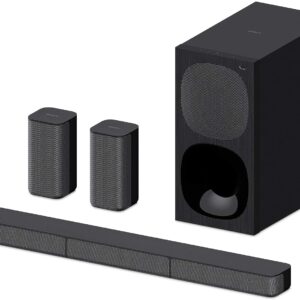 ساوند بار سوني HT-S20R بنظام صوت حقيقي 5.1 قناة Dolby Digital للتلفزيون، مزود بمضخم صوت (Subwoofer) وسماعات خلفية مدمجة، نظام مسرح منزلي 5.1 قناة بقدرة 400 واط، مع دعم اتصال Bluetooth وUSB وHDMI والمدخل البصري (Optical).