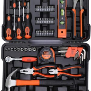 طقم أدوات يدوية BLACK+DECKER مكون من 154 قطعة للاستخدام المنزلي والمكتبي – BMT154C